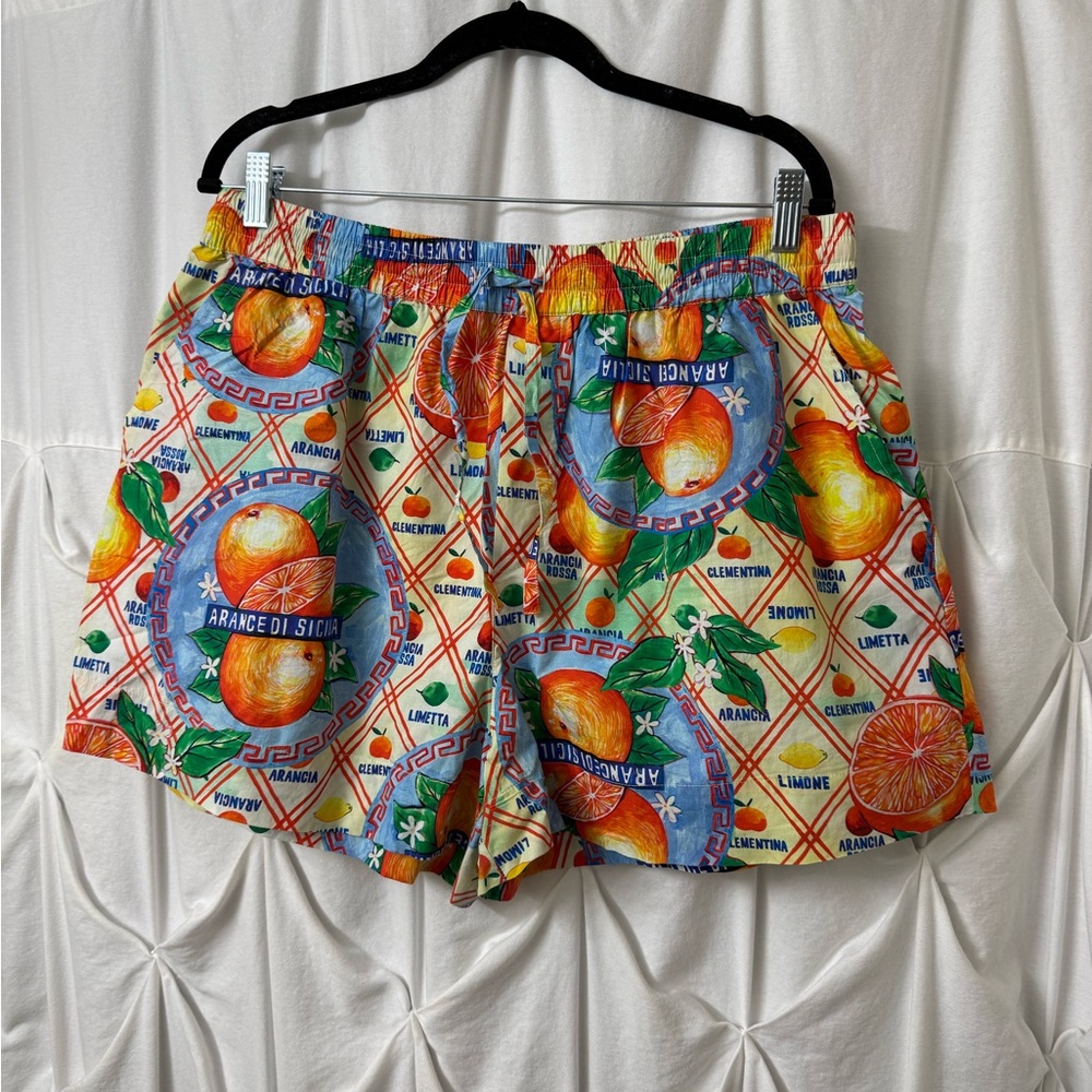 Damson Madder Vibrant Citrus Print Women's Drawstring Shorts